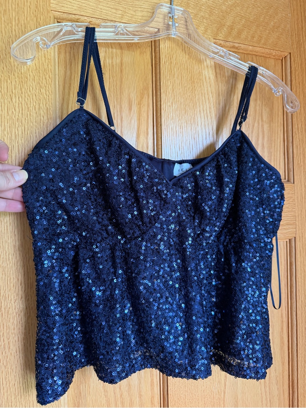 Le Lis Collection Navy Blue Sequin Cami Crop Top Tank Sparkly Size M